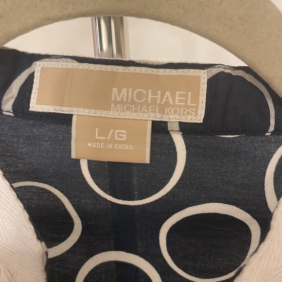Navy Blue & White Semi Sheer Michael Kors Beaded Blouse Top - Large - Picture 3 of 7